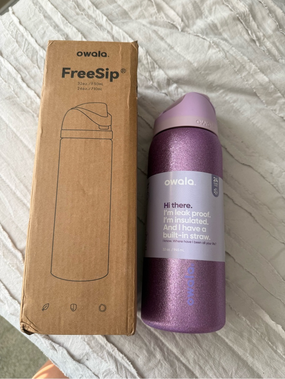 Owala Purple Glitter Water Bottle Cup 32 OZ FreeSip with Built In Straw NWT